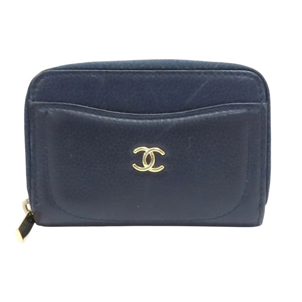 深藍色 牛皮 卡夾 零錢包 A70050 (無卡)【CHANEL 香奈兒】 A70050