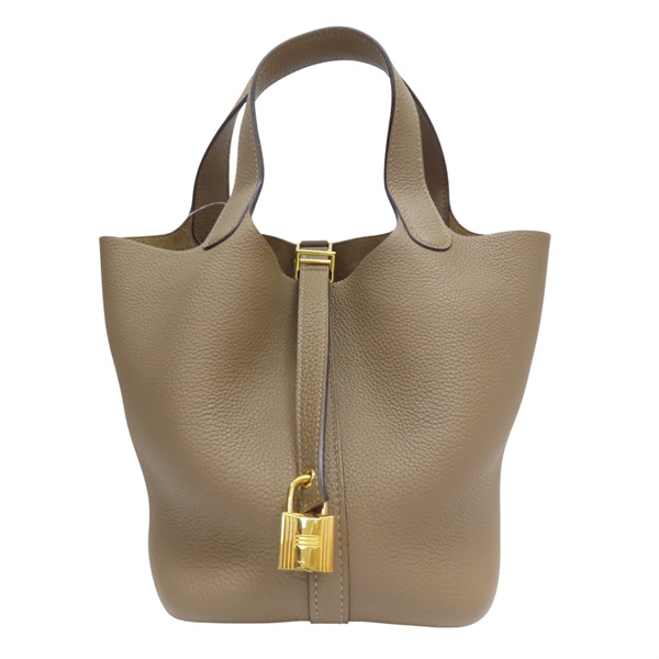 威馬犬灰 Taurillon牛皮 Picotin Lock 18 手提包 U刻 金釦【HERMES 愛馬仕】 U刻/Beige De Weimar