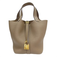 威馬犬灰 Taurillon牛皮 Picotin Lock 18 手提包 U刻 金釦【HERMES 愛馬仕】 U刻/Beige De Weimar