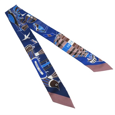 藍色 絲綢  絲巾 Les Folies du Ciel Twilly【HERMES 愛馬仕】