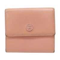 粉色 牛皮 金扣 三折短夾【CHANEL 香奈兒】