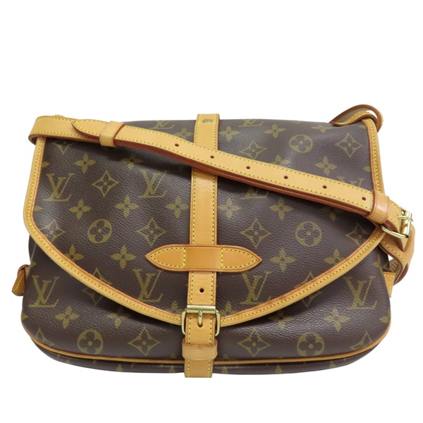棕色 原花 帆布 Saumur 30 肩背包【LOUIS VUITTON LV 路易威登】 M42256