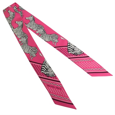 粉色 絲綢 絲巾 Les Zebres Bandana Twilly H063265S【HERMES 愛馬仕】 H063265S