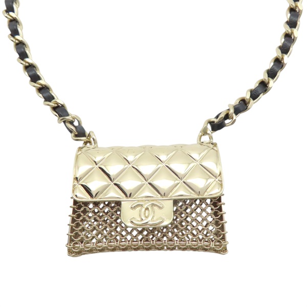 淺金鍍金 黑色牛皮 包包造型 matelasse motif 項鍊【CHANEL 香奈兒】 AB6135