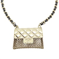 淺金鍍金 黑色牛皮 包包造型 matelasse motif 項鍊【CHANEL 香奈兒】 AB6135