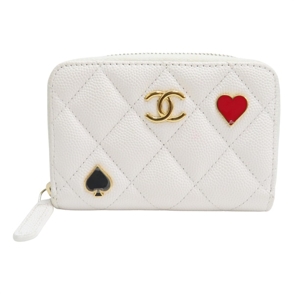 白色 荔枝紋牛皮 Coco Casino 拉鍊零錢包【CHANEL 香奈兒】