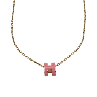 粉色琺瑯 金色鍍金 Mini Pop H 項鍊【HERMES 愛馬仕】