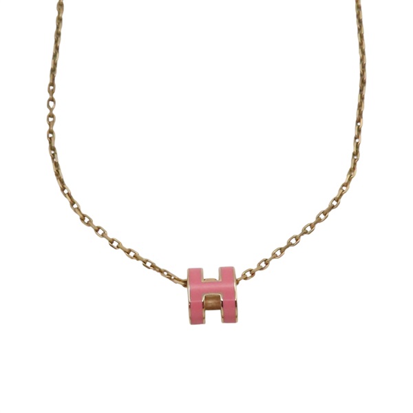 粉色琺瑯 金色鍍金 Mini Pop H 項鍊【HERMES 愛馬仕】