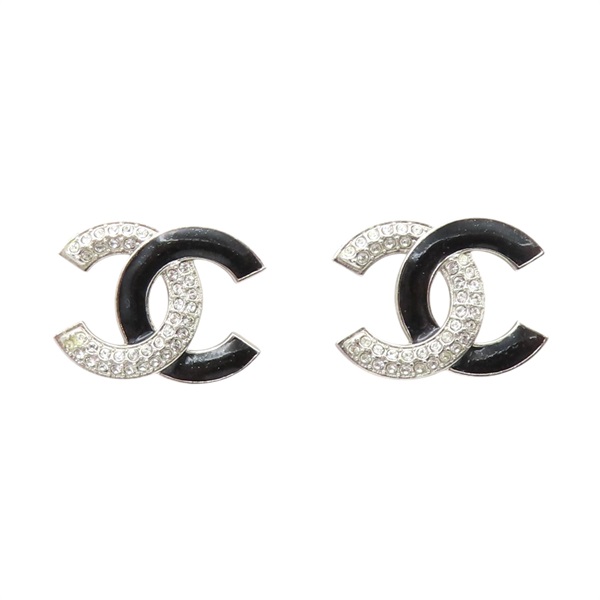 黑色琺瑯 水晶 earrings 雙C耳環【CHANEL 香奈兒】 ABB931