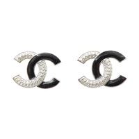 黑色琺瑯 水晶 earrings 雙C耳環【CHANEL 香奈兒】 ABB931