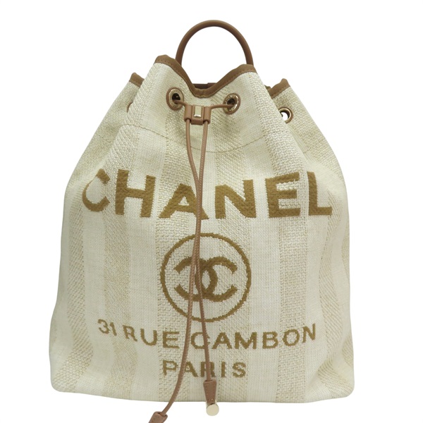 米色 帆布 Deauville 抽繩 後背包【CHANEL 香奈兒】 A93787