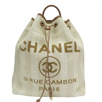 米色 帆布 Deauville 抽繩 後背包【CHANEL 香奈兒】 A93787