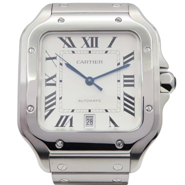 鍍銀 Santos LM 大型款 腕錶【Cartier 卡地亞】 WSSA0018