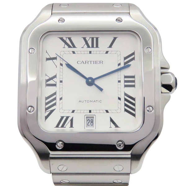銀色錶盤 不鏽鋼 自動上鍊錶 大型款 Santos De Cartier 腕錶【Cartier 卡地亞】 WSSA0018