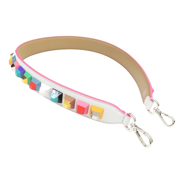 白/彩色 牛皮 Shoulder Strap 銀扣 肩背帶 【FENDI】 BAV077