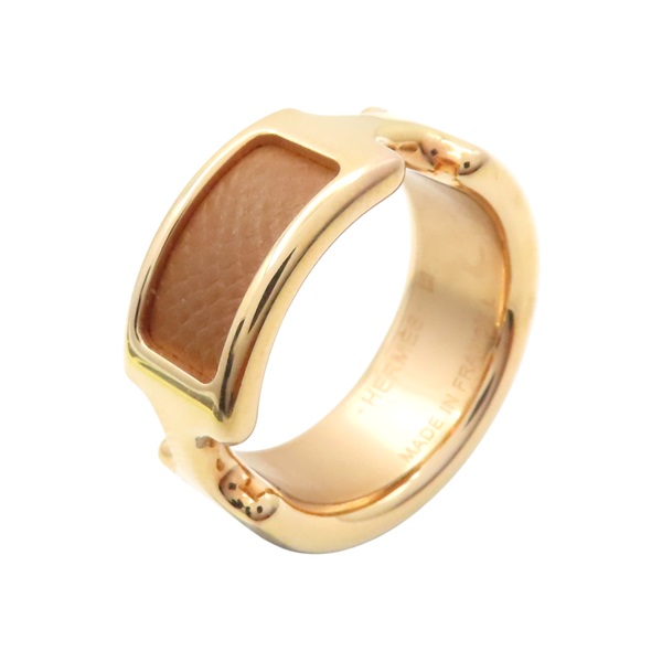 金色鍍金 棕色牛皮 Olympe 戒指【HERMES 愛馬仕】