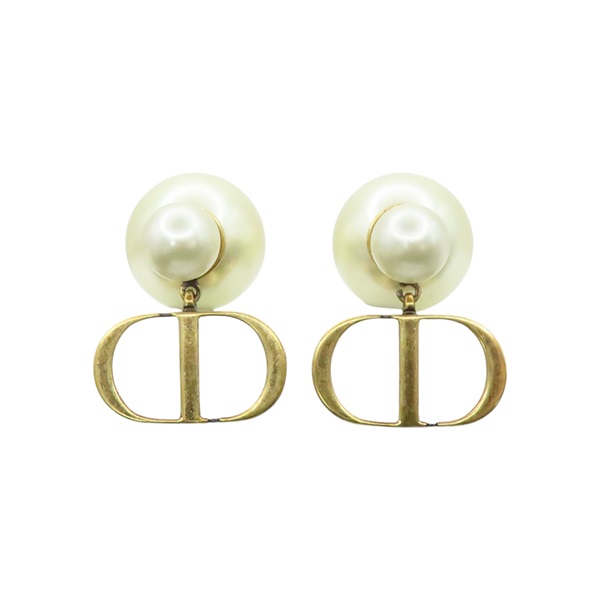 白/金色 鍍金 珍珠 耳環【Dior 迪奧 】