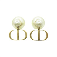 白/金色 鍍金 珍珠 耳環【Dior 迪奧 】