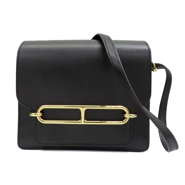 黑色 Evercolor牛皮 Mini Roulis 肩背包 銀扣 U刻【HERMES 愛馬仕】