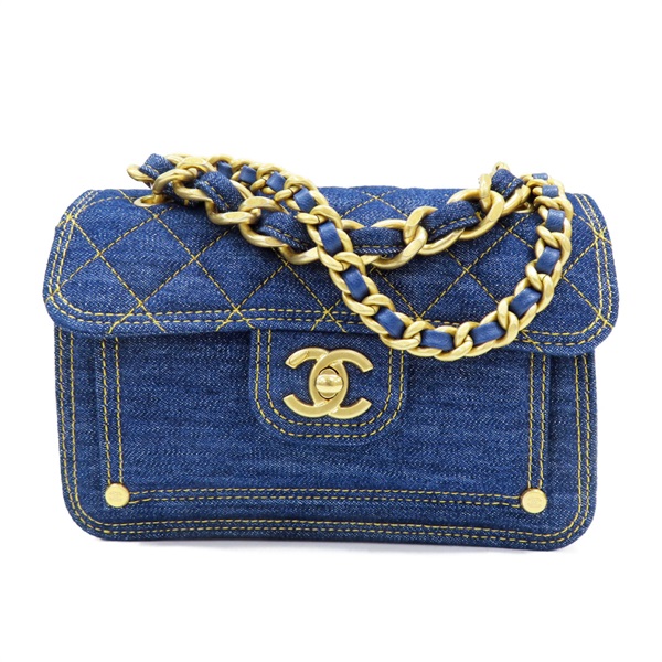 藍色 丹寧布 鍊帶 肩背包 金扣【CHANEL 香奈兒】 AS4051