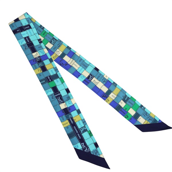 藍色 絲綢 絲巾 Twilly【HERMES 愛馬仕】 H063983S