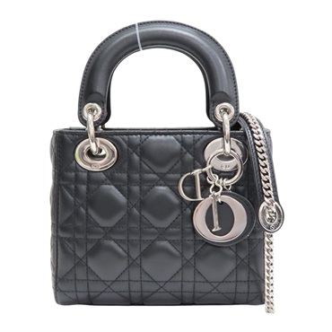 黑色 籐格紋 羊皮 Lady Dior Mini 兩用包【Dior 迪奧】