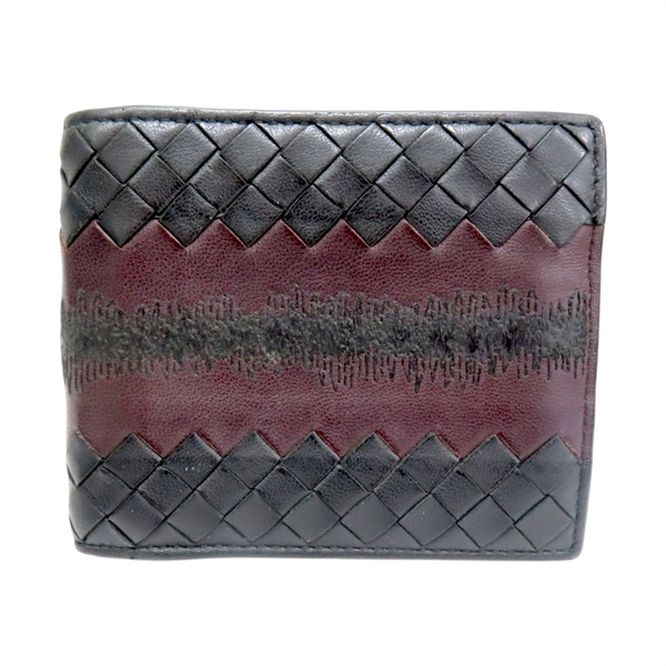 黑/深紅色 牛皮編織 雙折短夾【BOTTEGA VENETA BV 寶緹嘉】