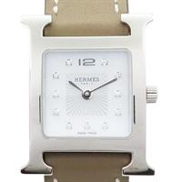 白色錶面 灰色錶帶 H 石英錶 U刻【HERMES 愛馬仕】 HH1.210