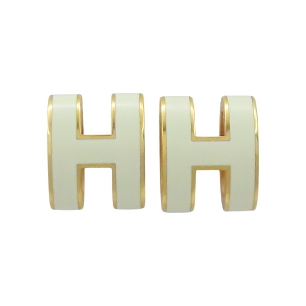 白色琺瑯 鍍金 POP H 耳環【HERMES 愛馬仕】 H608002F