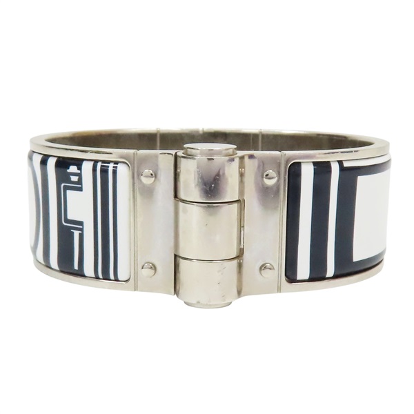 黑白色 法瑯 鍍銀 Charniere 寬板手環【HERMES 愛馬仕】