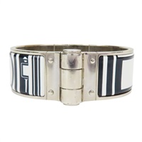 黑白色 法瑯 鍍銀 Charniere 寬板手環【HERMES 愛馬仕】