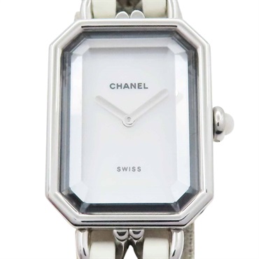 Premiere M 石英腕錶 黑色錶盤 鍍銀 白色皮革錶帶【CHANEL 香奈兒】 H1639