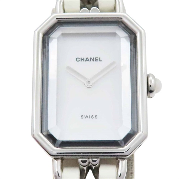 Premiere M 石英腕錶 黑色錶盤 鍍銀 白色皮革錶帶【CHANEL 香奈兒】 H1639
