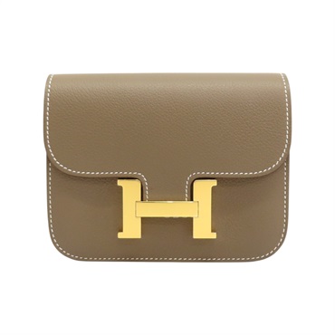 大象灰 Evercolor牛皮 Constance Slim 扣式 短夾 W刻 金扣【HERMES 愛馬仕】
