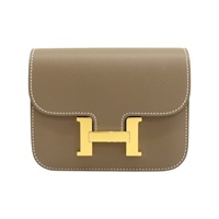 大象灰 Evercolor牛皮 Constance Slim 扣式 短夾 W刻 金扣【HERMES 愛馬仕】
