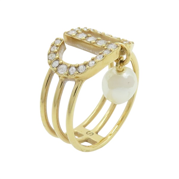 鍍金 水鑽 珍珠 戒指【Dior 迪奧 】