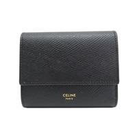 黑色 粒紋牛皮 三折短夾【CELINE 賽琳】
