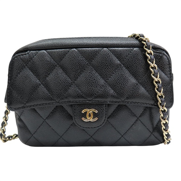 黑色 菱格紋 荔枝牛皮 鍊帶 肩背包 金釦【CHANEL 香奈兒】 AP4425B