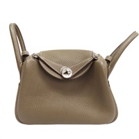 大象灰 Taurillon牛皮 Mini Lindy 肩背包 銀釦 U刻【HERMES 愛馬仕】 H079086CK18