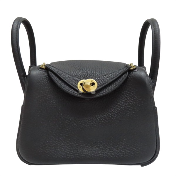 黑色 Taurillon牛皮 Mini Lindy 肩背包 W刻 金釦【HERMES 愛馬仕】