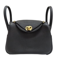 黑色 Taurillon牛皮 Mini Lindy 肩背包 W刻 金釦【HERMES 愛馬仕】