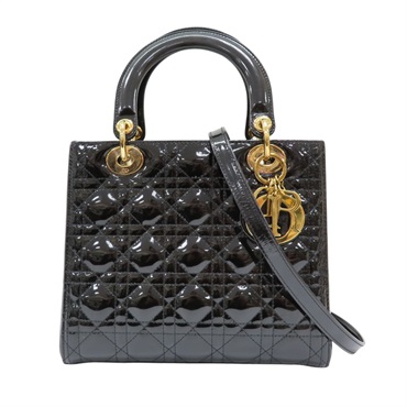 黑色 漆皮騰格紋 Lady Dior 兩用包 銀扣【DIOR 迪奧】 VRB44550