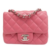 粉色 羊皮 Mini Coco 17 鏈帶肩背包 銀釦【CHANEL 香奈兒】 A35200