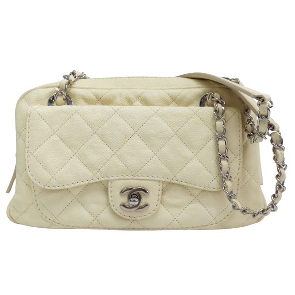 白色 菱格紋 荔枝牛皮 肩背包 銀釦【CHANEL 香奈兒】