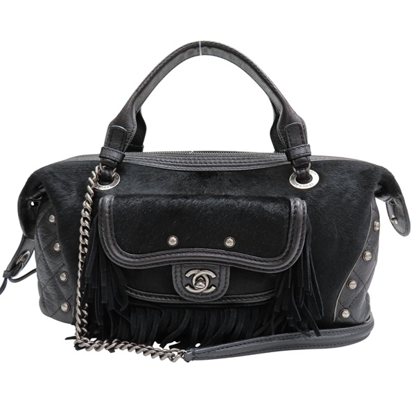 黑色 馬毛 牛皮飾邊 肩背包【CHANEL 香奈兒】