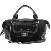 黑色 馬毛 牛皮飾邊 肩背包【CHANEL 香奈兒】