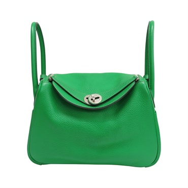 竹子綠 Taurillon牛皮 Lindy 26 肩背包 □R刻 銀扣【HERMES 愛馬仕】