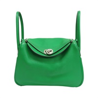 竹子綠 Taurillon牛皮 Lindy 26 肩背包 □R刻 銀扣【HERMES 愛馬仕】