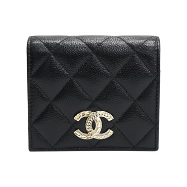 黑色 菱格紋牛皮 扣式 短夾【CHANEL 香奈兒】