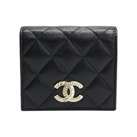 黑色 菱格紋牛皮 扣式 短夾【CHANEL 香奈兒】